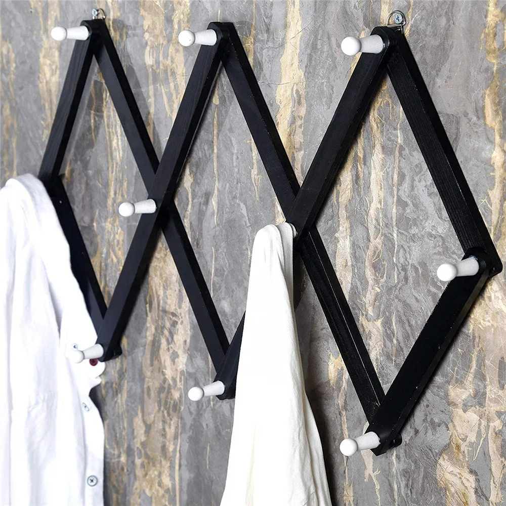 Wall mounted wooden hanger baseball hat rack 10 hook black and white rack telescopic rack