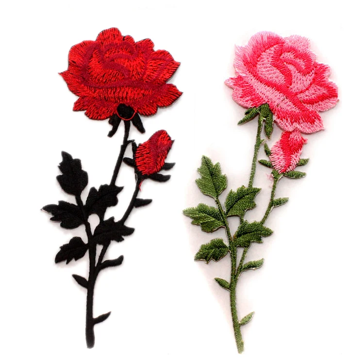 2021 hot selling Rose Flower  Embroidery Patches Patch Stickers  For Clothing Custom Embroidered Patch For Hat