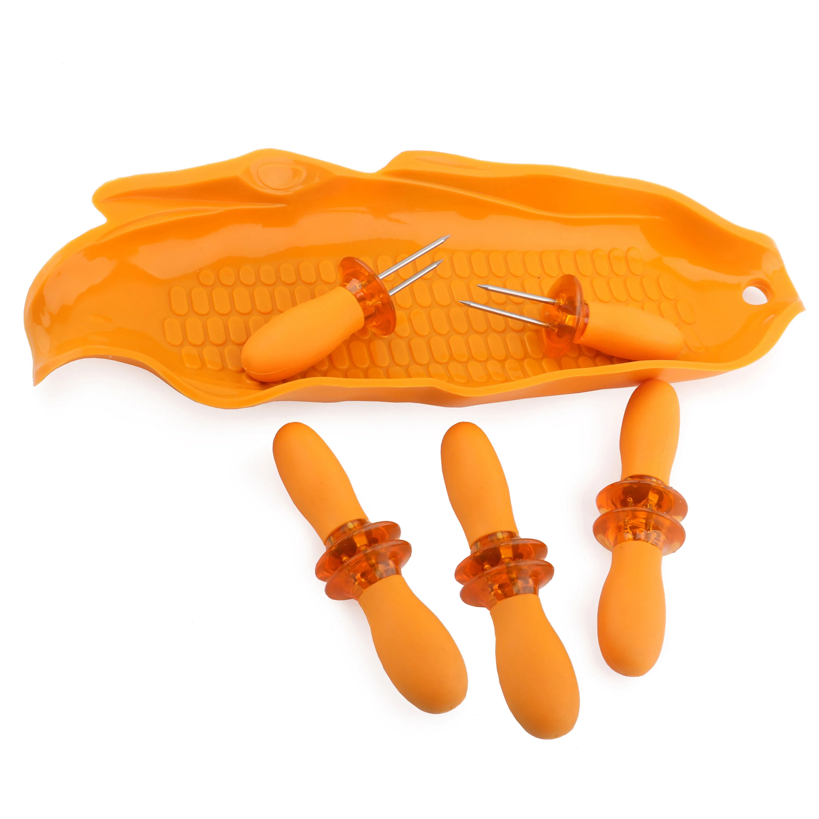Silicone BBQ Corn Holder Barbecue Corn Skewer Set With Silicone Tray