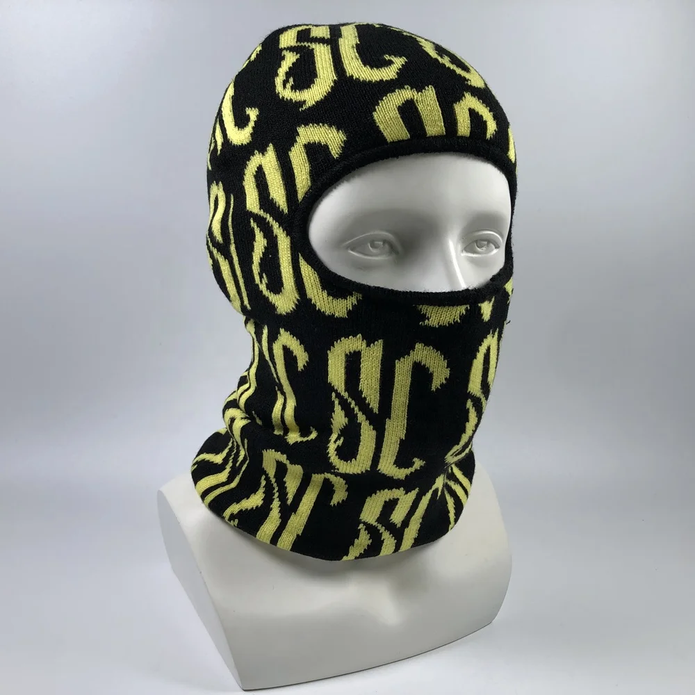 OEM premium hot sale fashion unisex one hole winter tight full face ski mask custom all over print yellow jacquard balaclava man
