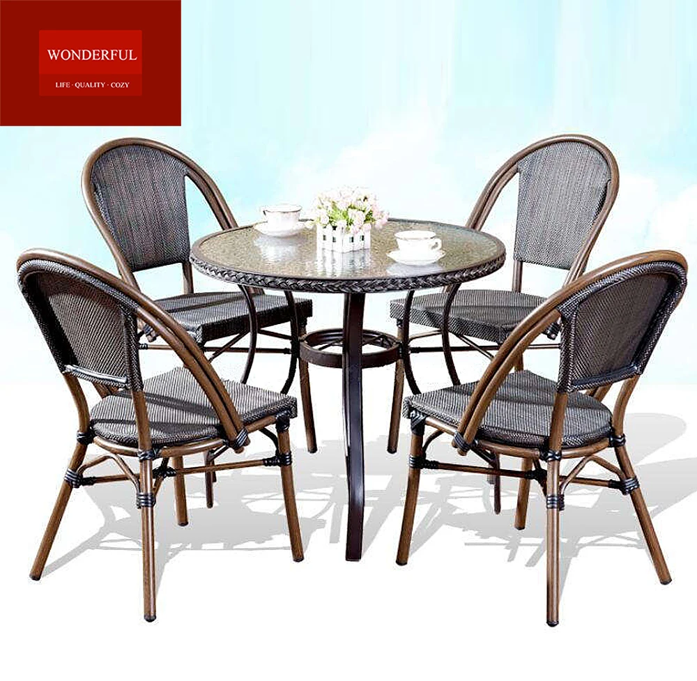Hot sale cafe bamboo garden furniture teslin aluminum dining sets chair and table