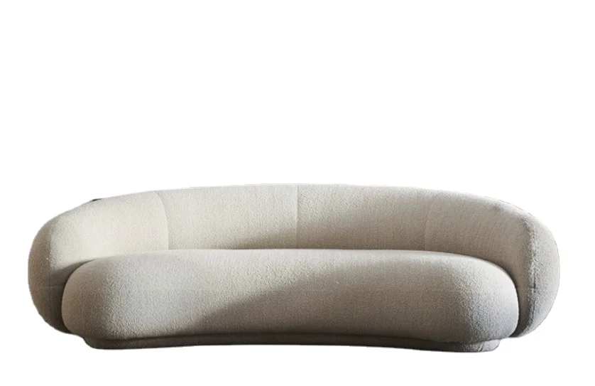 Italian boucle sofa curved custom sofa sectional apartment furniture  Upholstery suede couch  lobby  hotel moon shape  sofa