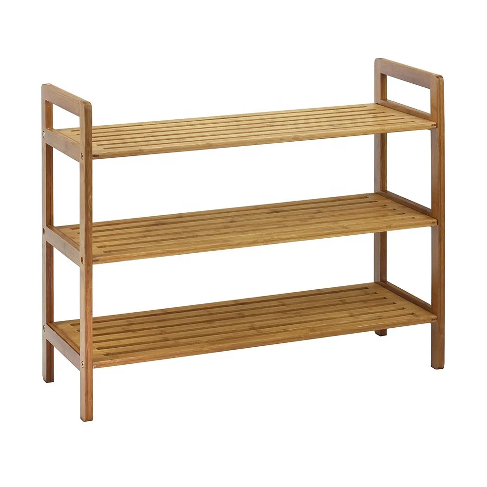 Factory custom 3-tier wooden shoe rack design bamboo shoes rack for entryways
