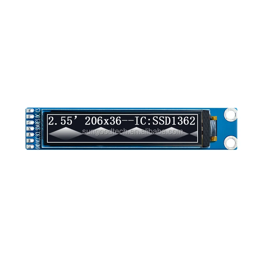 2.55 inch OLED display 206*36 resolution 4-wire SPI interface SSD1362 serial port screen supports 16-level grayscale 7Pin