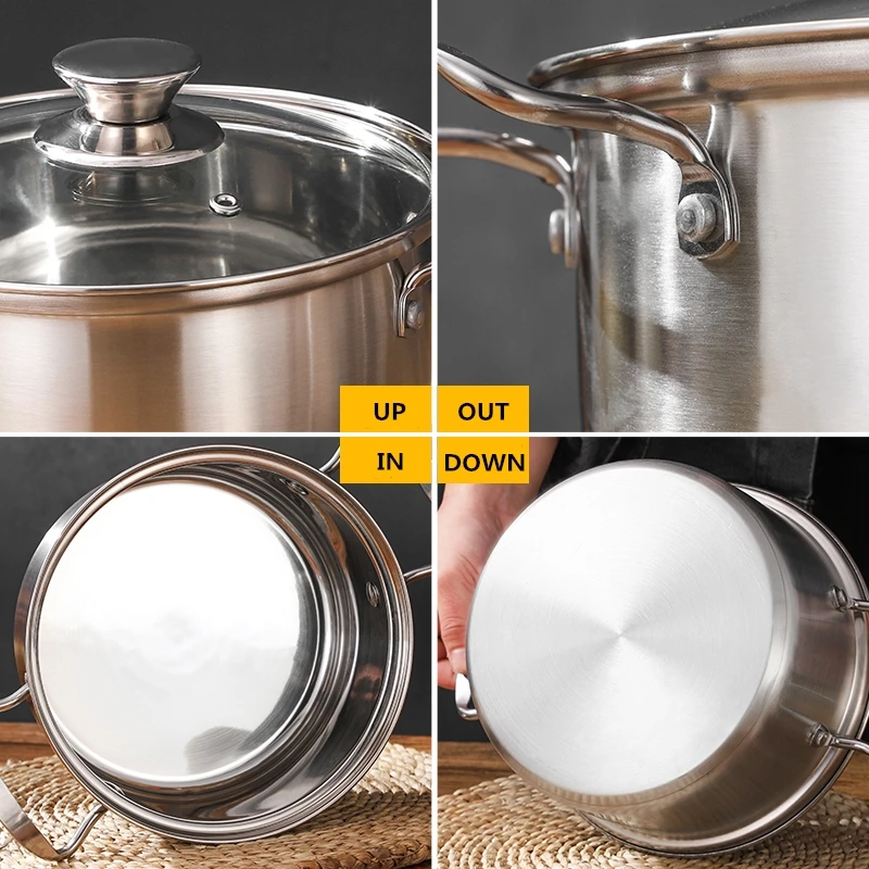 
nonstick kitchen cooking 6pcs stainless steel 201 cookware set with glass lids kitchenware and cookware housewares 