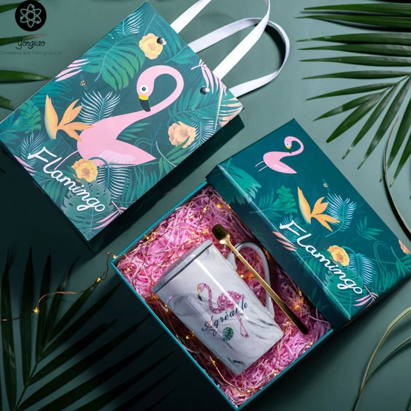Lovely Cute 3D Flamingo Ceramic Coffee Mug Milk Tea Cup with Funny Lid and Stainless Steel Spoon Novelty Gift