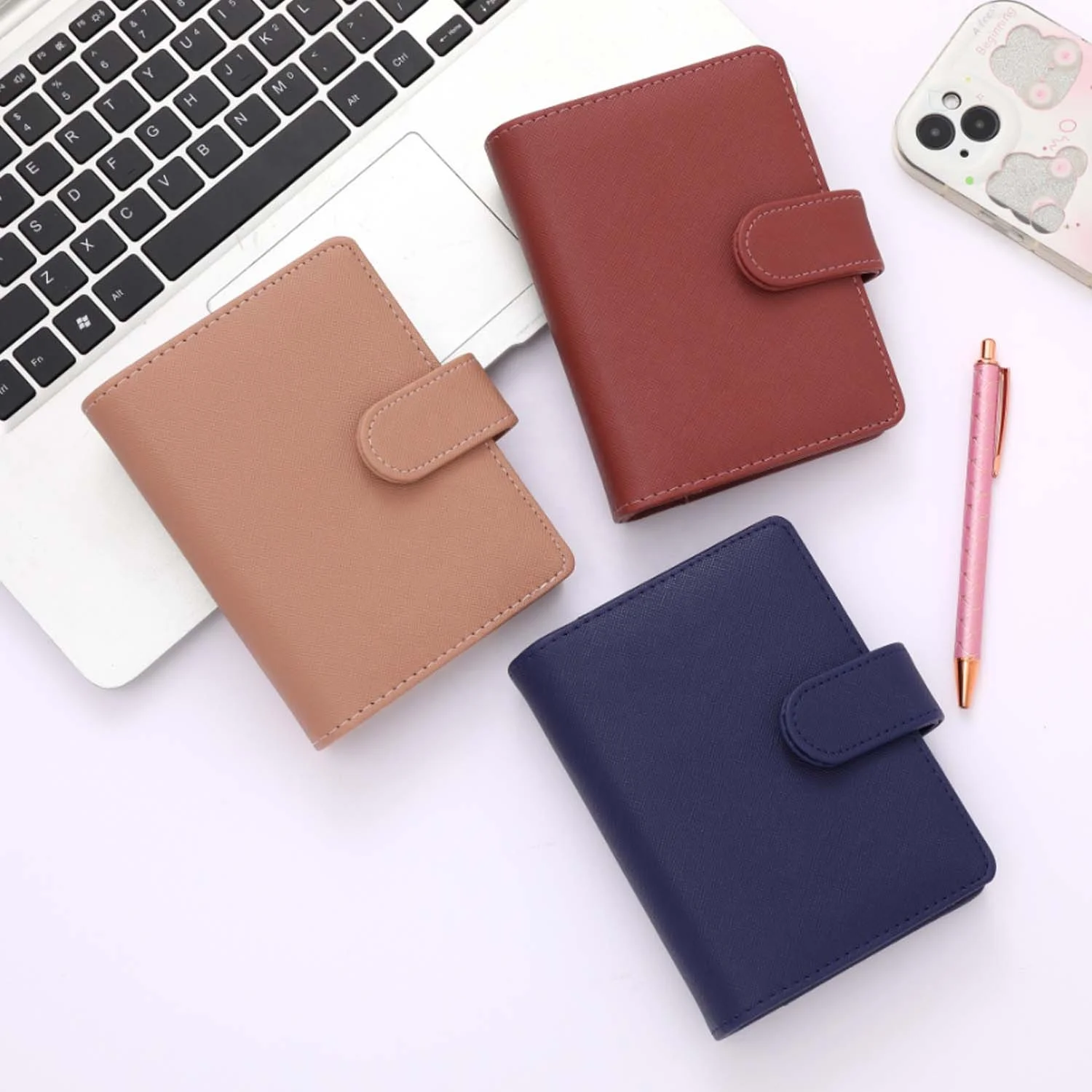 Hongbo New Best Selling 18-Color Black/Gold-Ring A7 Small Saffiano Leather Budget Binder Planner Wallet with Fly Leaf Available