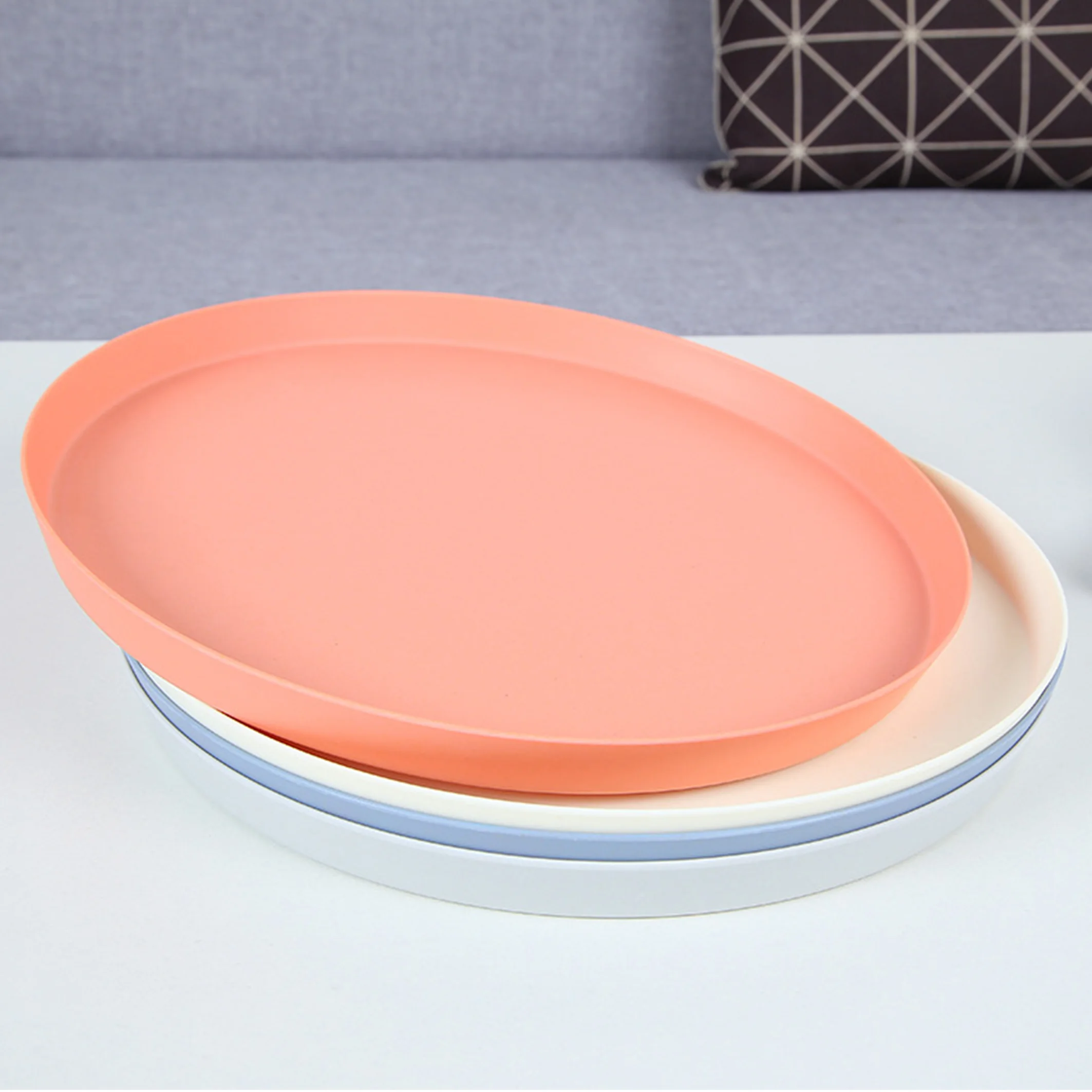 
High quality biodegradable bamboo fiber large round food tray customized wholesale 