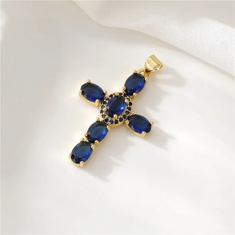 Wholesale Women Jesus Zirconia Religious 14K Gold Plated Cross Pendant Charms for Jewelry Making