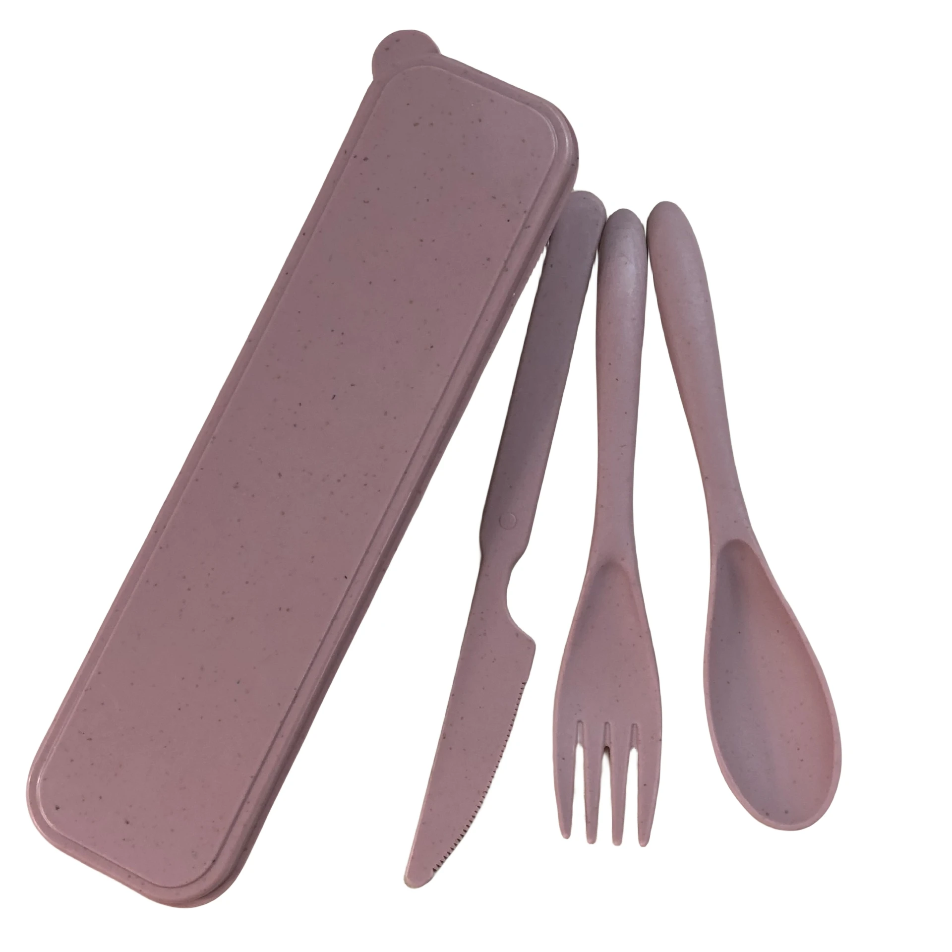 Оптовая продажа многоразовая Пшеничная солома переносные вилочные ложки для ножей посуда экологически чистые столовые приборы набор дорожных принадлежностей с футляром