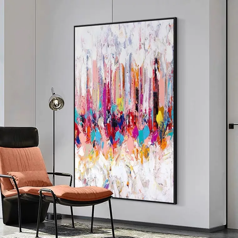 Abstract Colorful Modern Wall Canvas Art Handmade Oil Painting with Heavy Paint for Home Living Room