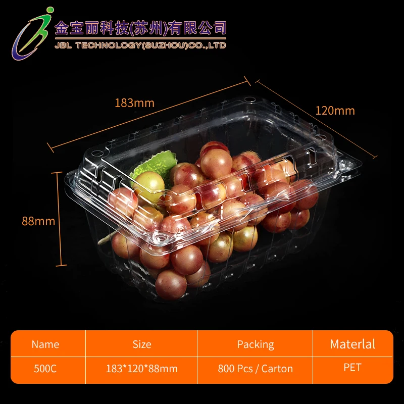 Disposable RTS transparent grapes cherries packaging food grade pet blister fruit grapes clear boxes plastic for grape