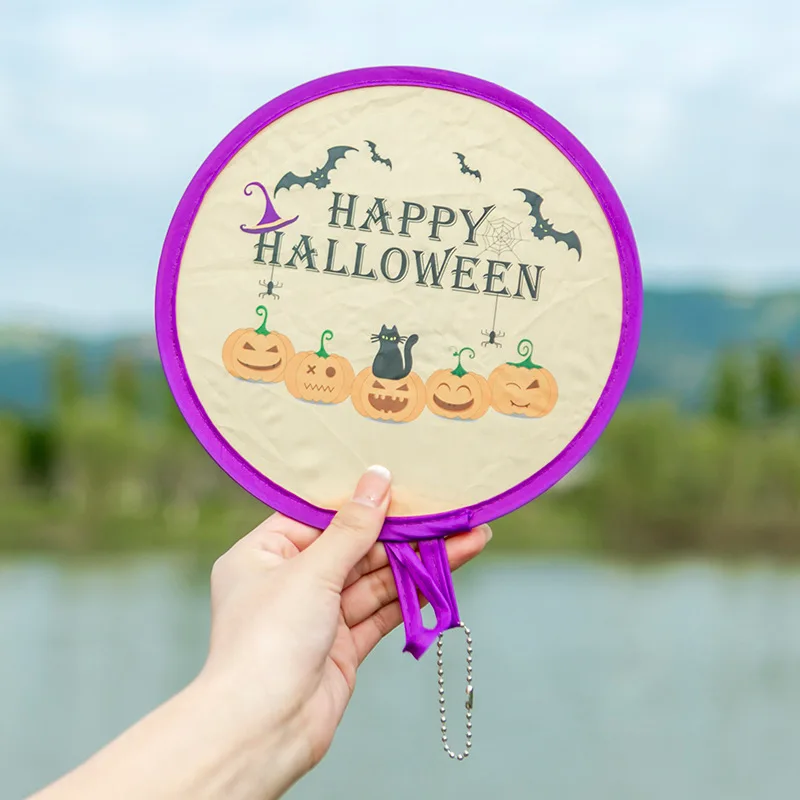 Collapsible Fan With Plastic Handle Summer Promotion Custom Folding Hand Fans Fabric Polyester Nylon Foldable Flying Disc