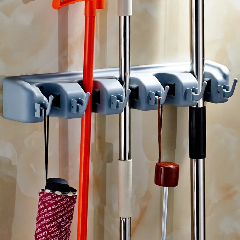 Broom Holder Garden Tool Organizer with Hooks and Slots Laundry Room Kitchen Shed Garage Storage Rack Rake Shovel Mop Hanger