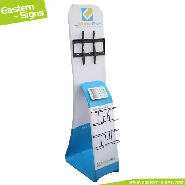 Custom Print Trade Show Display Stand Tension Fabric Tablet /TV Stand IpadSharing Station