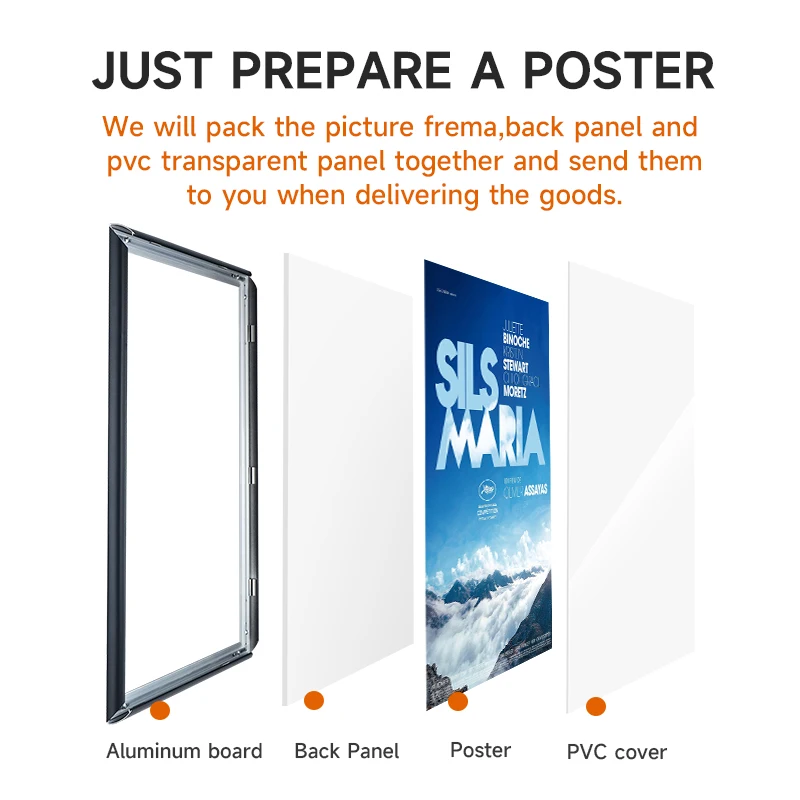 A1/A2/A3/A4Poster Snap Frame for Indoor Outdoor Wall Mounted Picture Poster Photo Frame Metal Aluminum frame