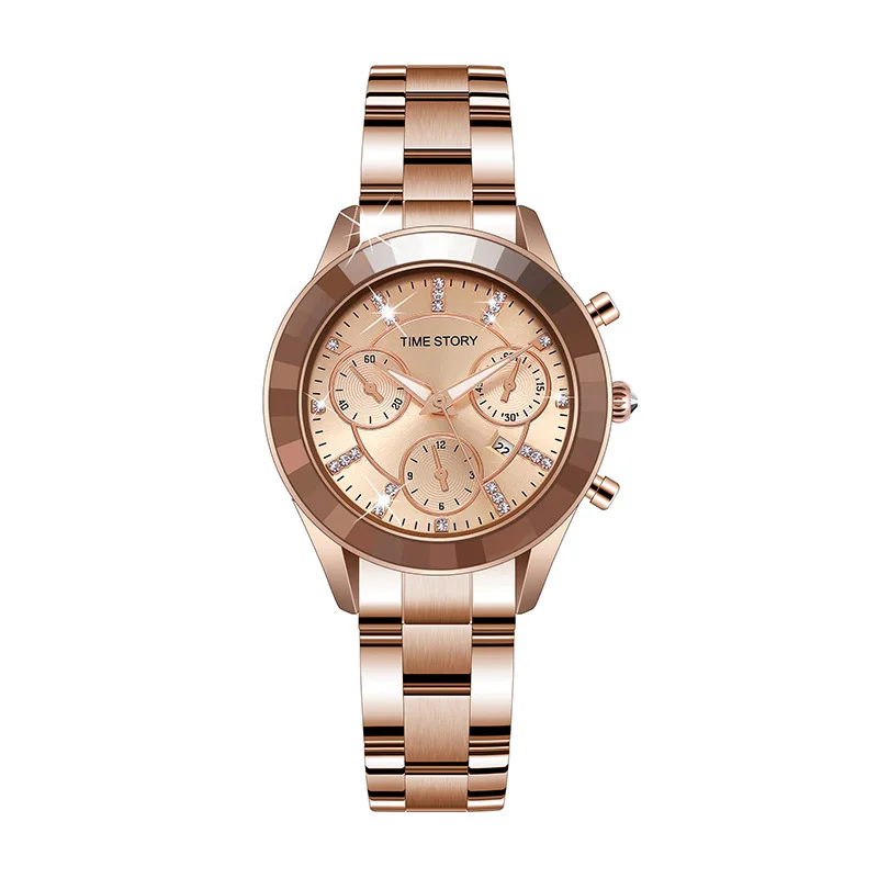 Time Story brand  hot sale Lady Rose Gold Luxury Mesh Stainless Steel Waterproof  Women Quartz Watch Reloj de mujer