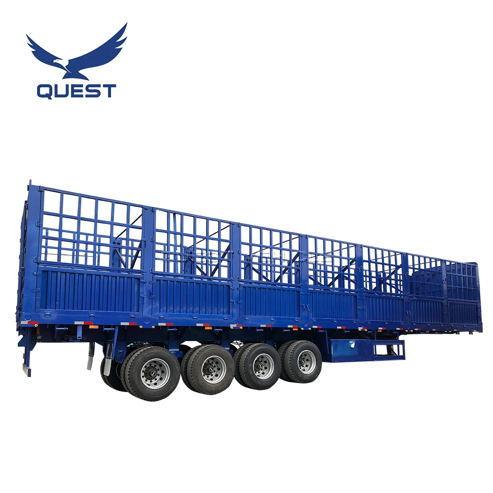 QUEST Factory Supports Custom 3 or 4 Axles 50/80 Tons Semi Trailer Truck Trailer with Fence for Farm Use