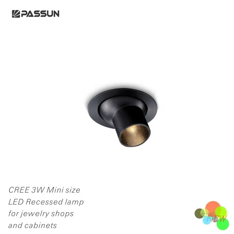3x1w aluminium anodize black recessed mounted Rotatable LED jewelry display showcase light