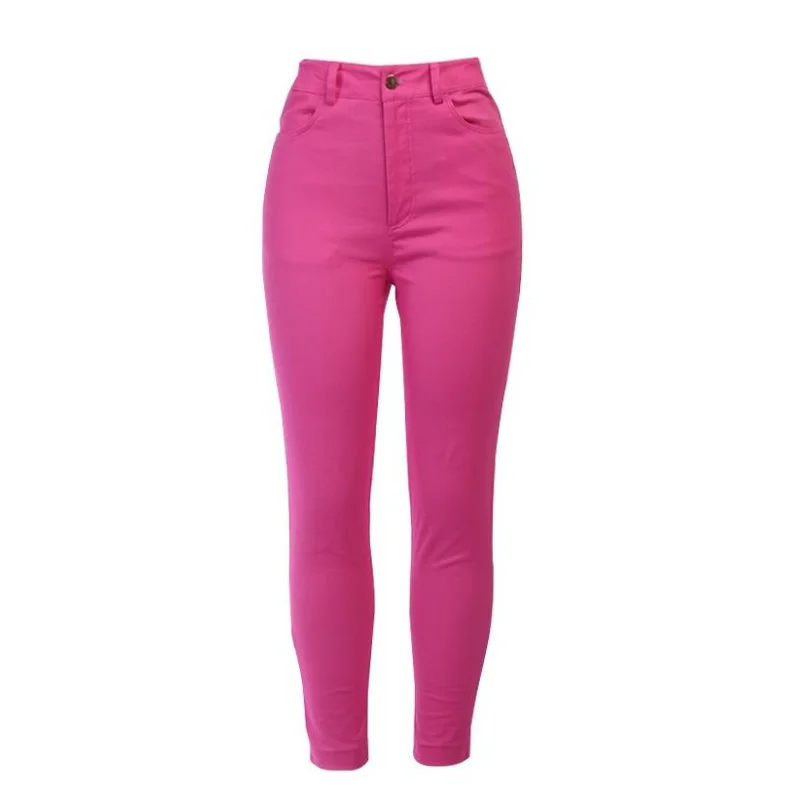 
New High Waist Women BoyFriend Candy Color Pink Jeans Ladies Skinny Elegant Pencil Fit Jeans 