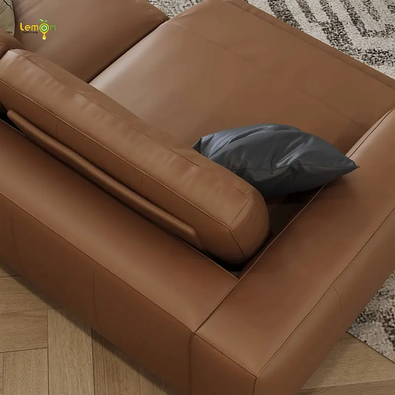 Italian light luxury retro bread lazy straight-row telescopic electric functional sofa living room elephant ear leather sofa