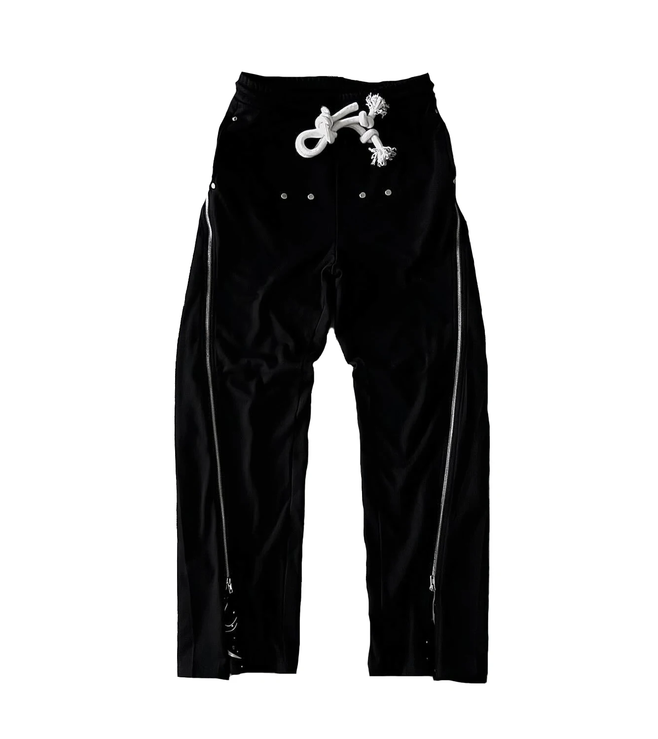 Custom Men High Quality Streetwear Cotton Zip Up Y2k Wide Leg  Washed Baggy Flared Sweatpants