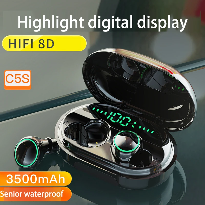 Earphone wireless c5s Wireless Earphone Ipx8 Waterproof Bt 5.0 Tws Headset Mini Earbuds 3500mah With Charger Box