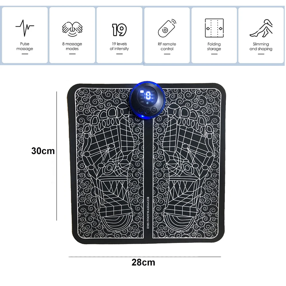 19 Level 8 Mode EMS Stimulator Foot Massage Pad Blood Circulation Muscle Stimulator EMS Foot Massager Mat With Remote Control