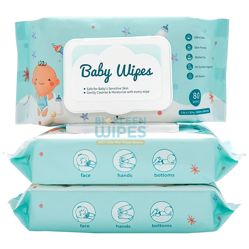 Biokleen OEM Newborns Disposable Biodegradable Soft Care Sensitive Skin Natural Care Refreshing Baby Mouth and Hand Wet Wipes