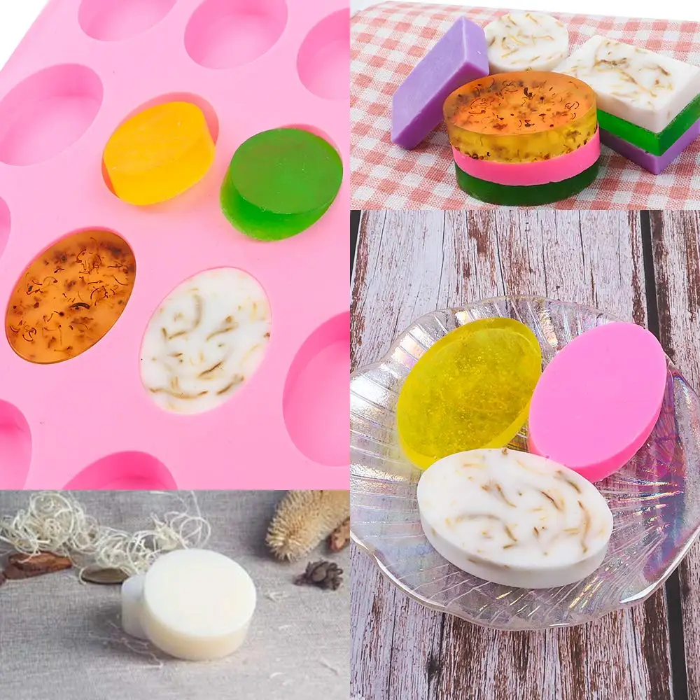 100% BPA Free Silicone Soap Molds, Round Rectangle Oval Soap Molds for Handmade Soap Candy Chocolate Cake with Sealed Bags, Pink