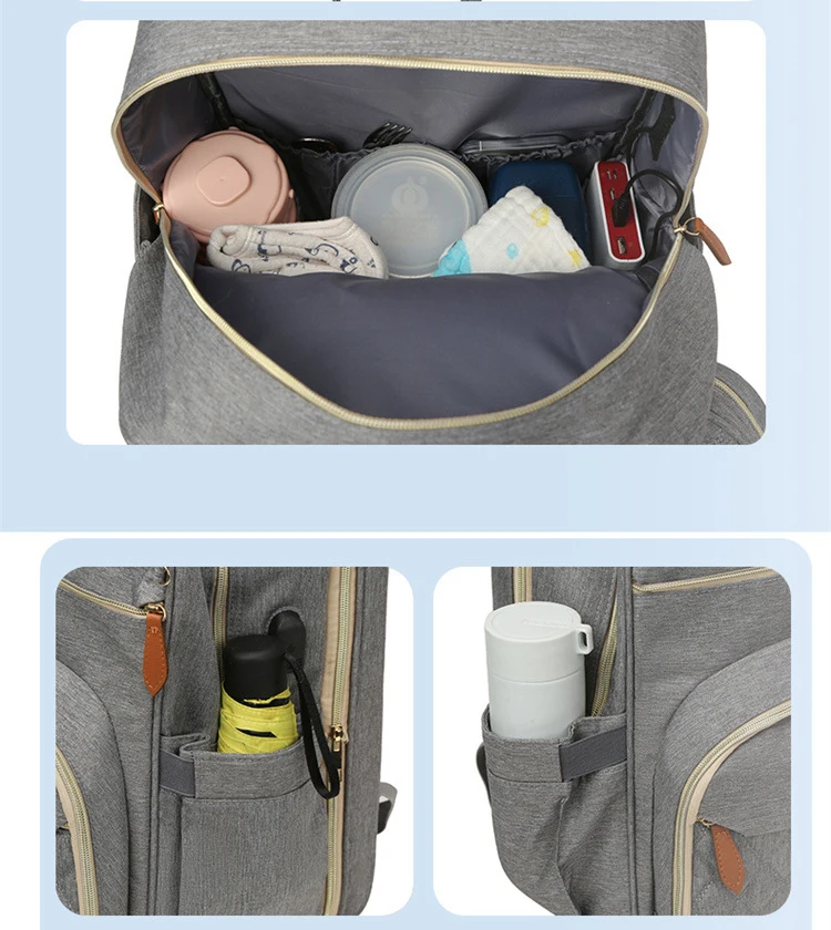 Multifunctional Custom Waterproof Mom  Nappy Changing Fashion Mummy Diaper bag with bed backpack diaper