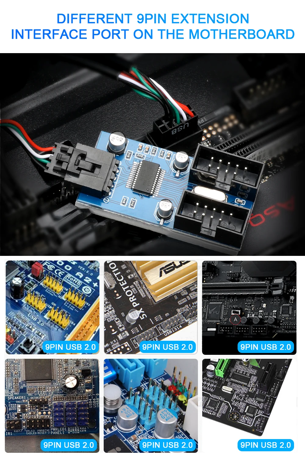 Материнская плата USB 2 0 9Pin заголовок сплиттер отклонения в размерах на 1-2 4 муфтовый стыковочный hub 9pin