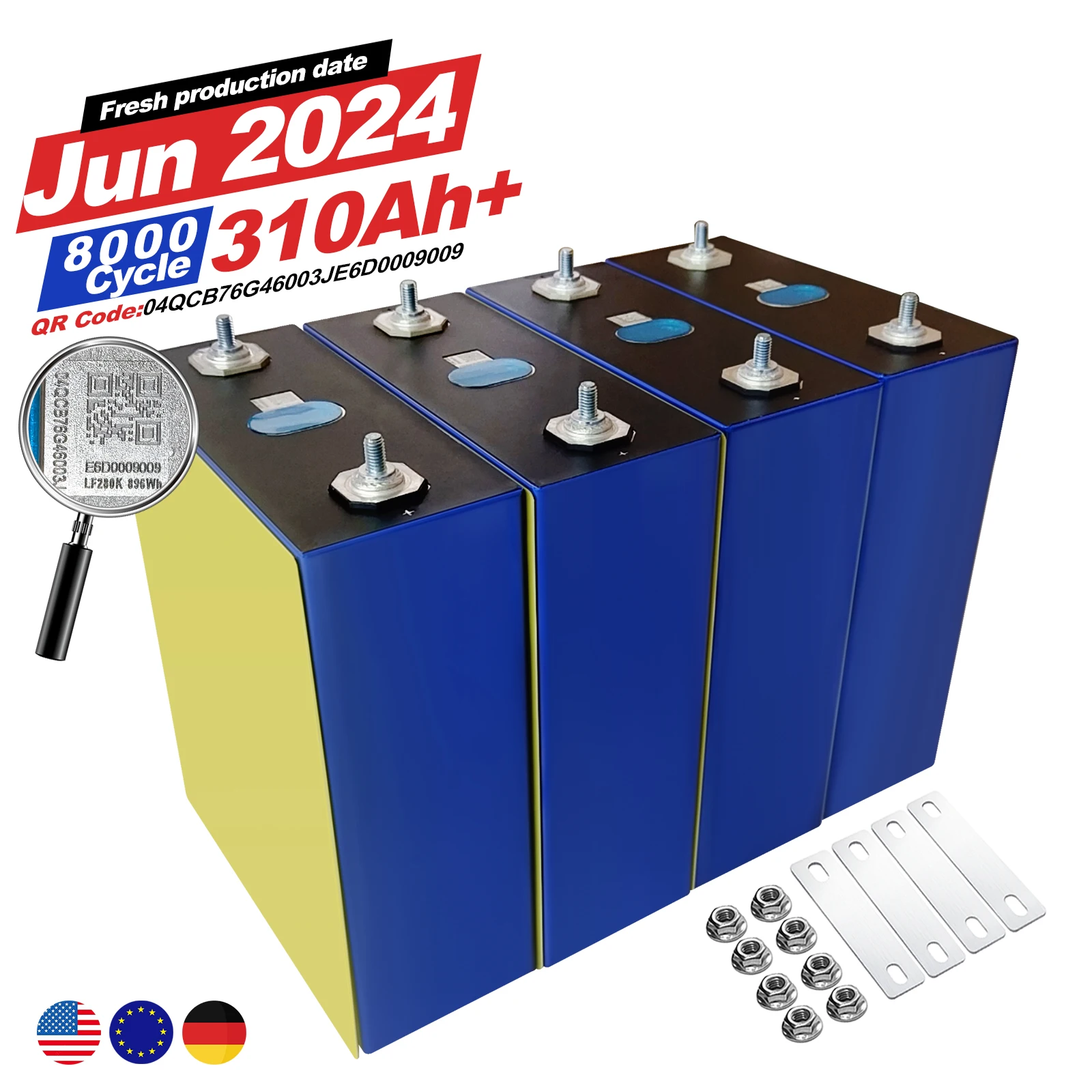 HSEV 300Ah lifepo4 cell 3.2v 280ah lifepo4 battery prismatic lifepo4 battery for solar storage system DIY 48V 51.2V 52V Battery