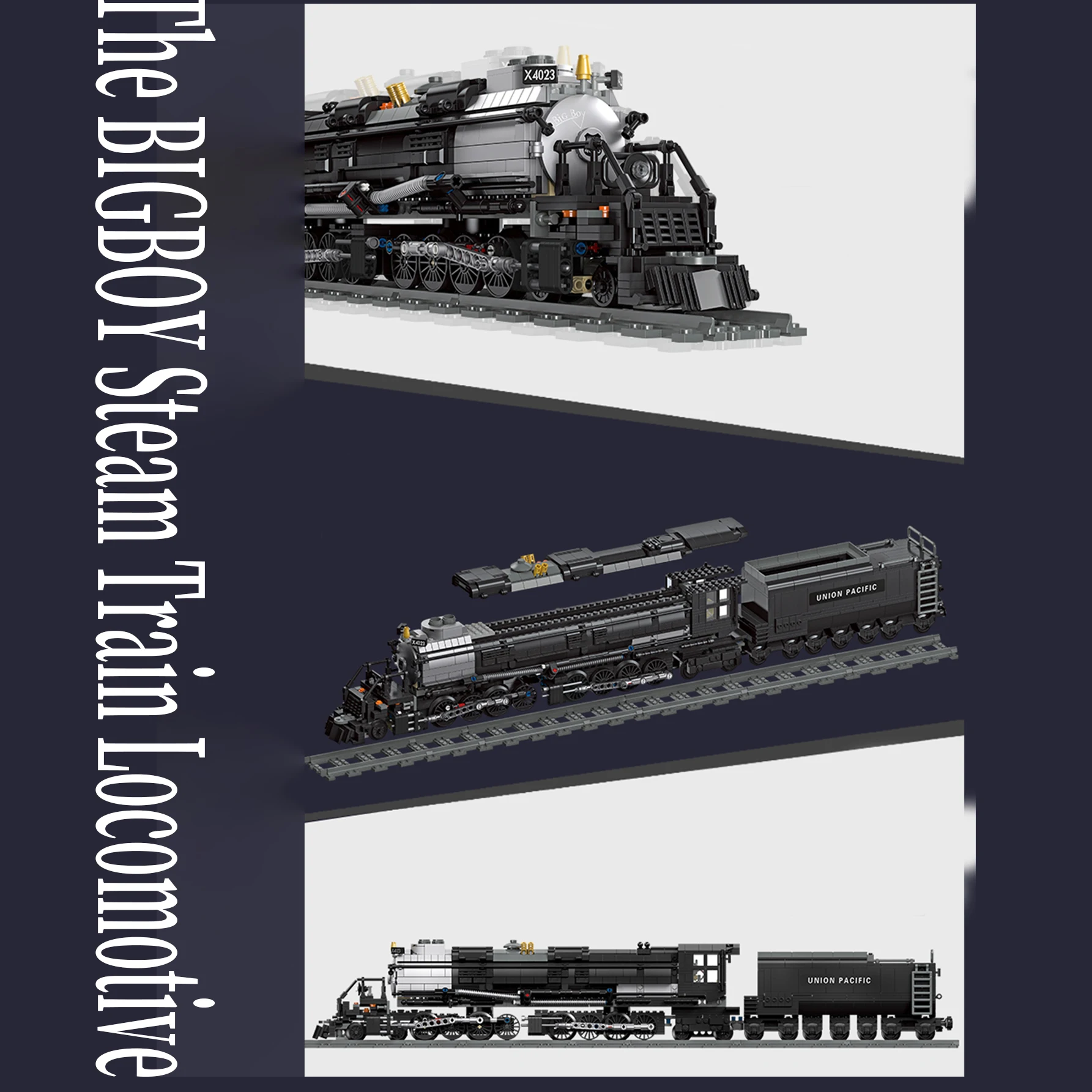 Big Guy 78CM Building Blocks Train 1608PCS Locomotive 19th Century Steam Railways Train Bricks Toys BIGBOY