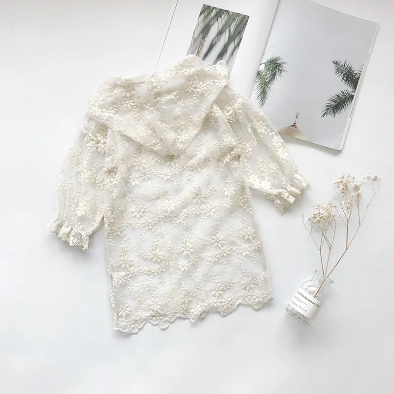 2021 Summer Children Girl Beige Lace Long Sleeve Cardigan Jacket 2-9T