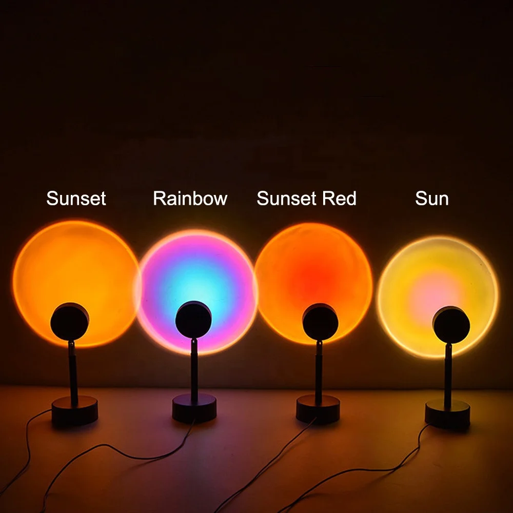 Metal Base Smart USB RGB Led Rainbow Floor Table Night Light Projection Sunset Lamp