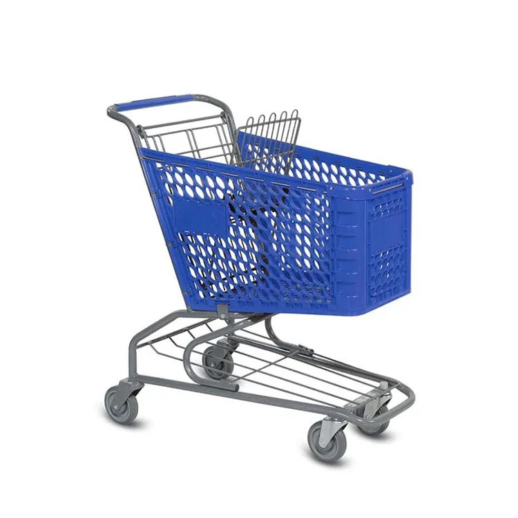 Wholesale steel Grocery Plastic push market folding shopping trolley cart with wheels
