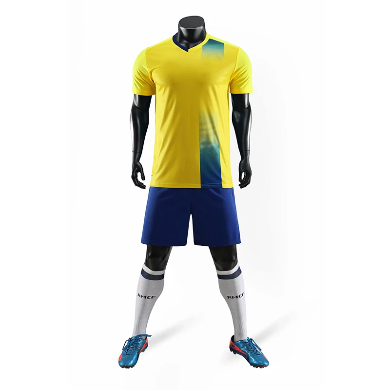 Custom Dropshipping Football Shirt Football Kit Quick Dry Soccer Jersey Blue Yellow Set Sublimated Jersey Football Uniforms