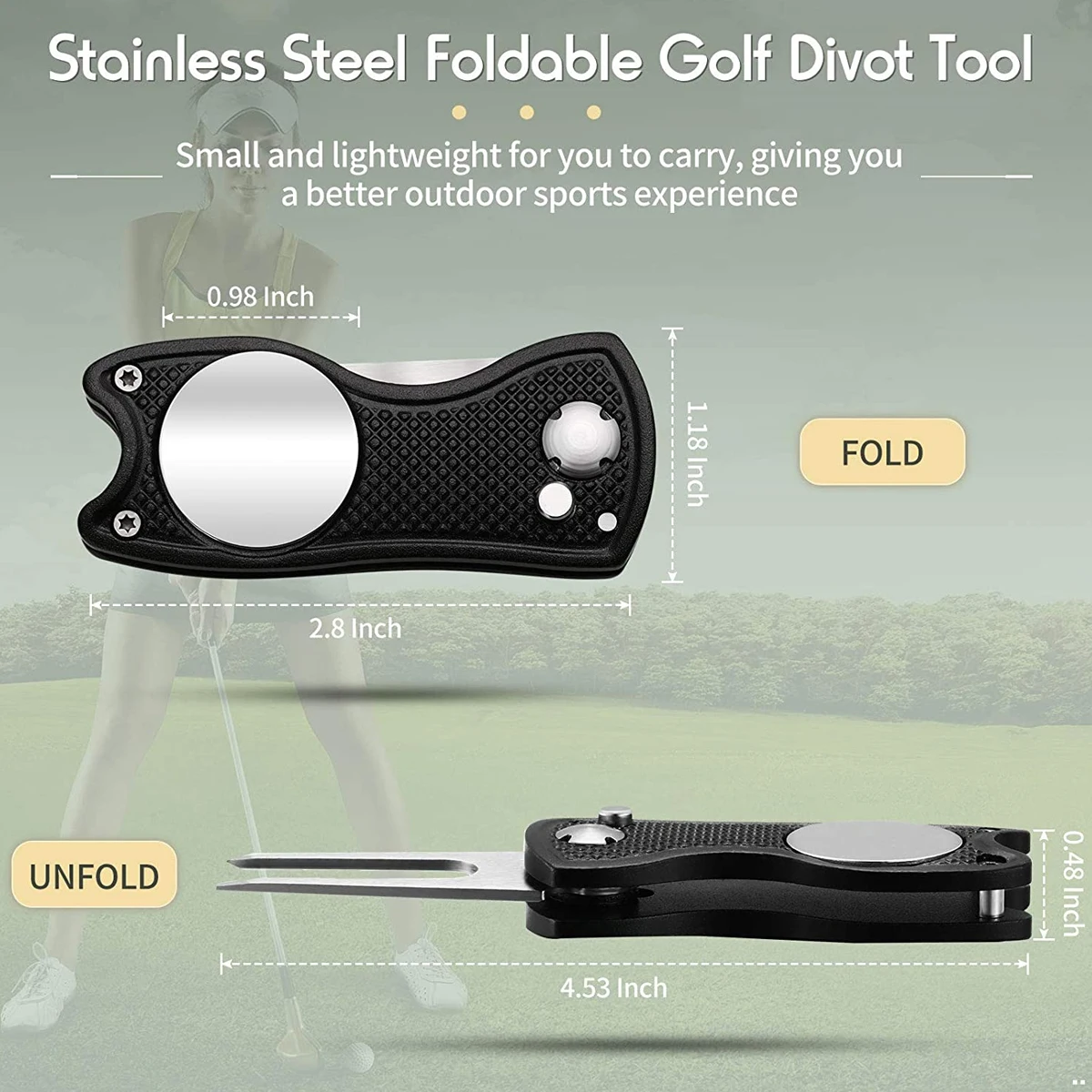 OEM Stainless Steel Foldable Golf Divot Tool Magnetic Golf Pop up Button Tool Golf Ball Marker with Custom Logo