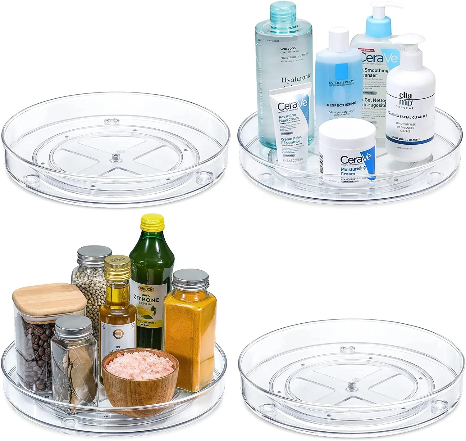 PET Kitchen Pantry Countertops Transparent Cabinet Turntable Rotating Organizer Tray Storage Rack Lazy Susan