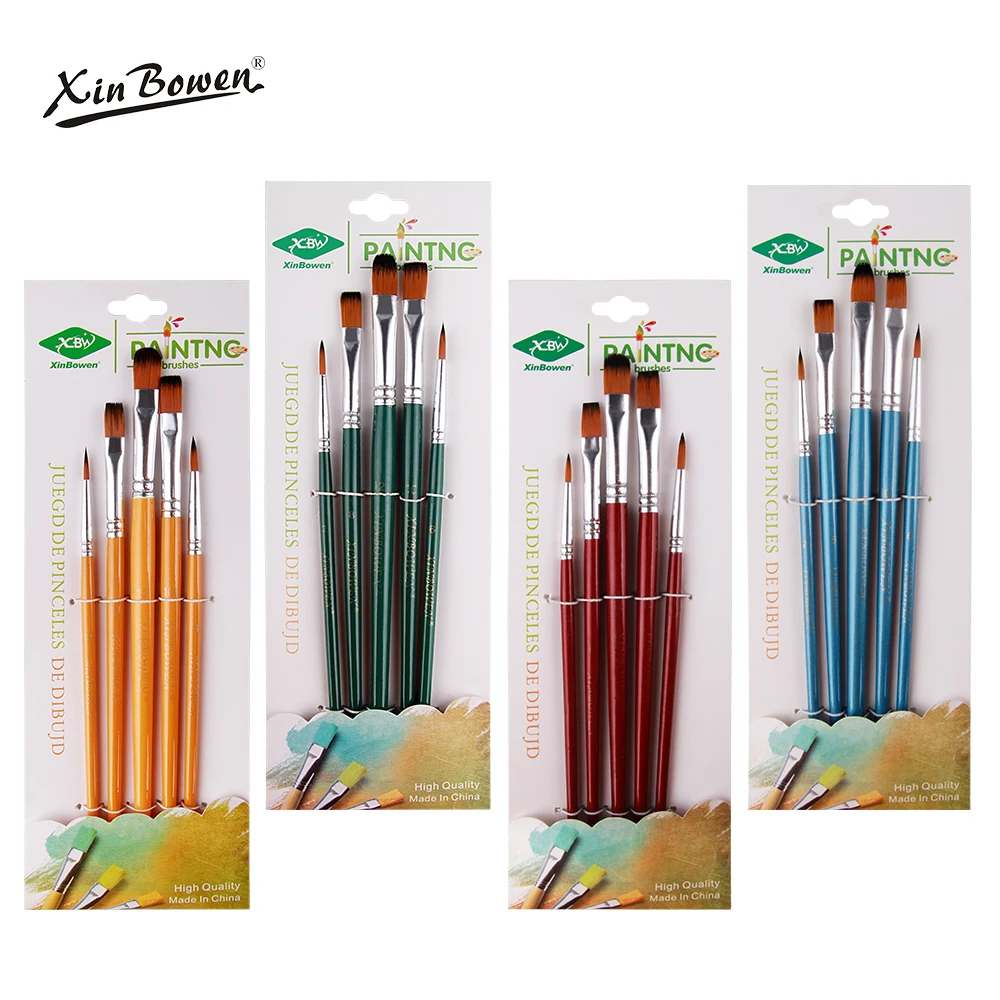 Xin Bowen Art Paint Brush Professional Acrylic Paint Brushes For Art Painting 5 Pcs Nylon Hair Artist Brush For Painting