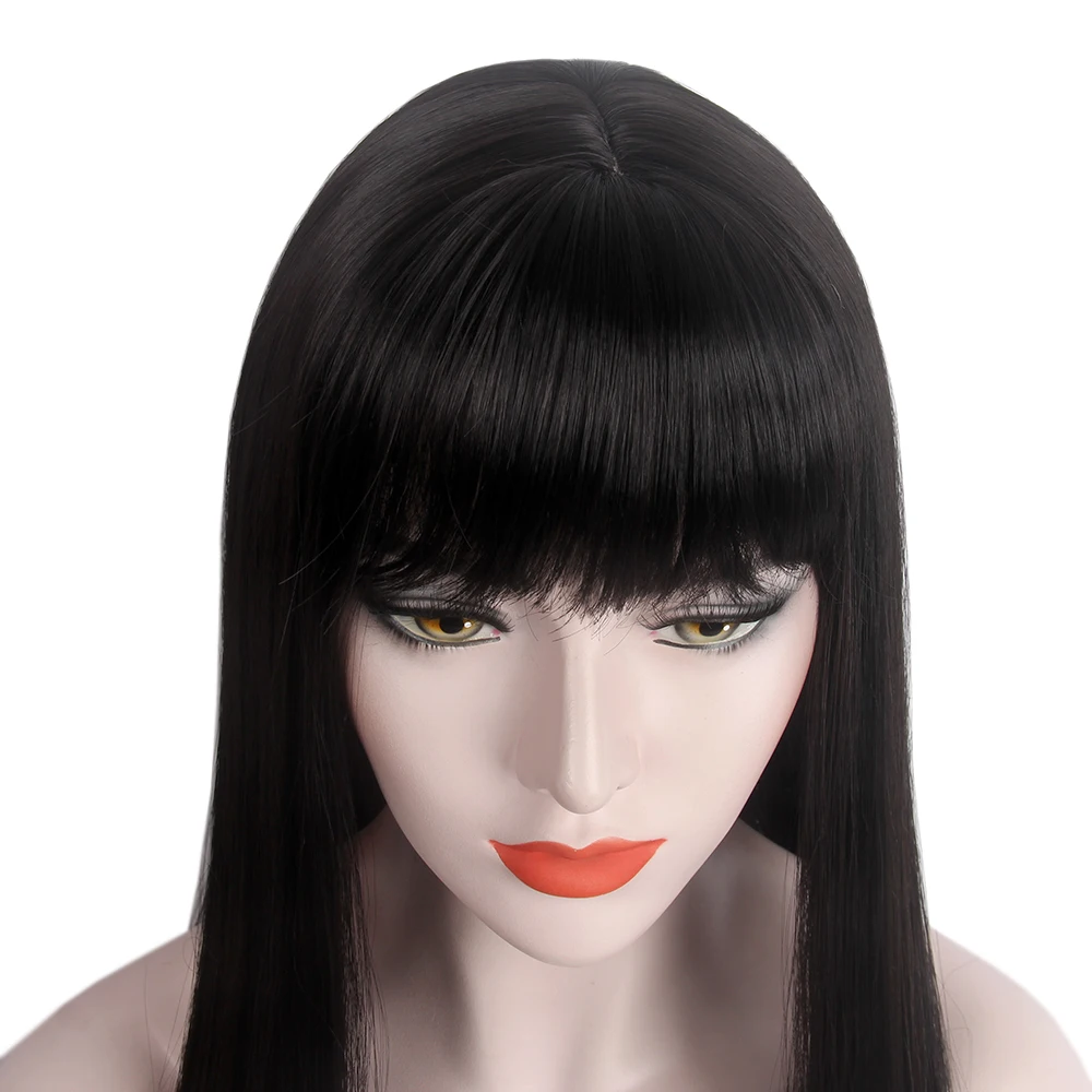 STfantasy japan Korea style Long Straight Wigs Fringe For Women Cosplay Black Hair With Bangs Daily Costume