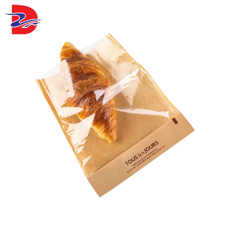 
New Design Food Grade Kraft Paper Bag Food Packaging Paper Bread Loaf Bakery Bag With Front Window  (1600087055393)