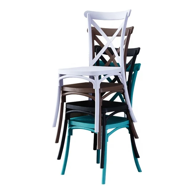 Wholesale high quality new design PP plastic stackable chairs cross back plastic dining chair