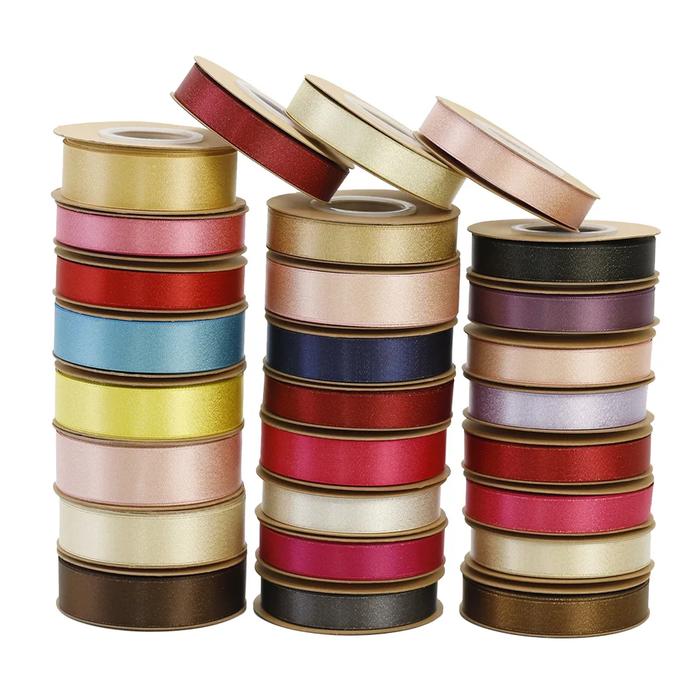 Lude Custom 20mm Luxury Gold Glitter Satin Ribbons Solid Color Double Face Ribbon for Gift Garment Decoration