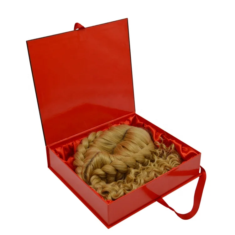 Custom Printing Ribbon Closure Hair Bundle Magnet Box Packaging Hoodies Apparel Book Shape Cardboard Box Hair Extension Gift Box