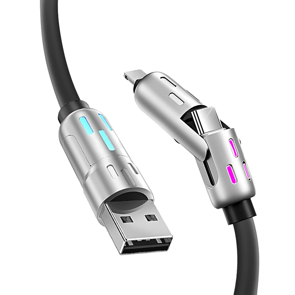 2024 Лидер продаж 6 мм утолщенный жидкий силиконовый USB-кабель 4 в 1 кабель для передачи данных мобильного телефона с Цинковым Сплавом