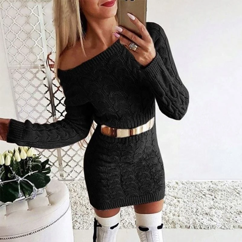 MOQ 1PC Twist Neon Knitwear Women Dresses Long Sleeve Solid Fashion Autumn Dress Basic Slim 2019 Winter Casual Femme Dresses