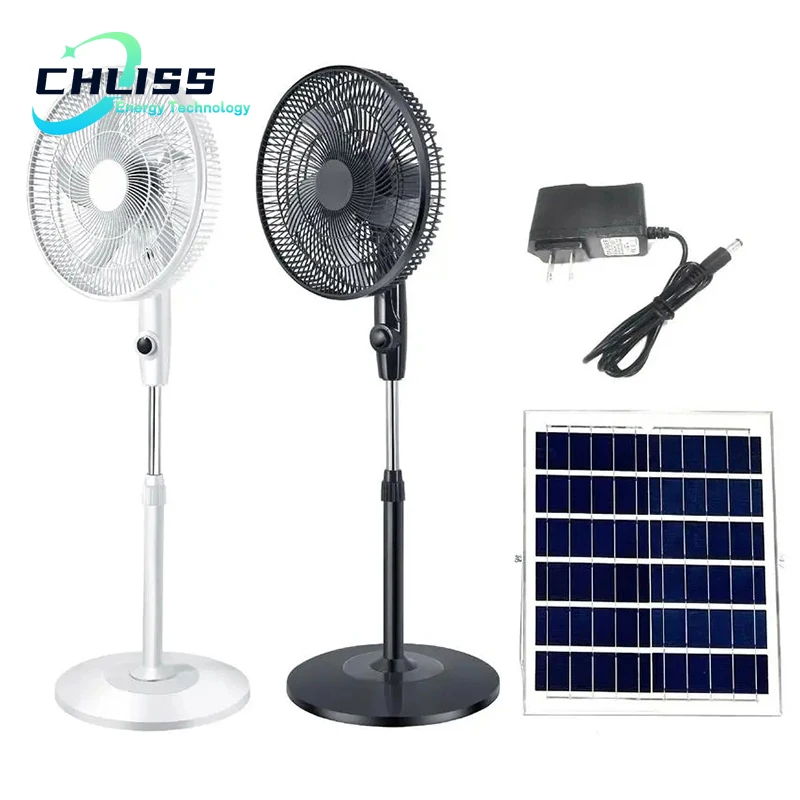 Chliss solar electric fan 18 inch with lights solar power usb charger outdoor home use wholesale