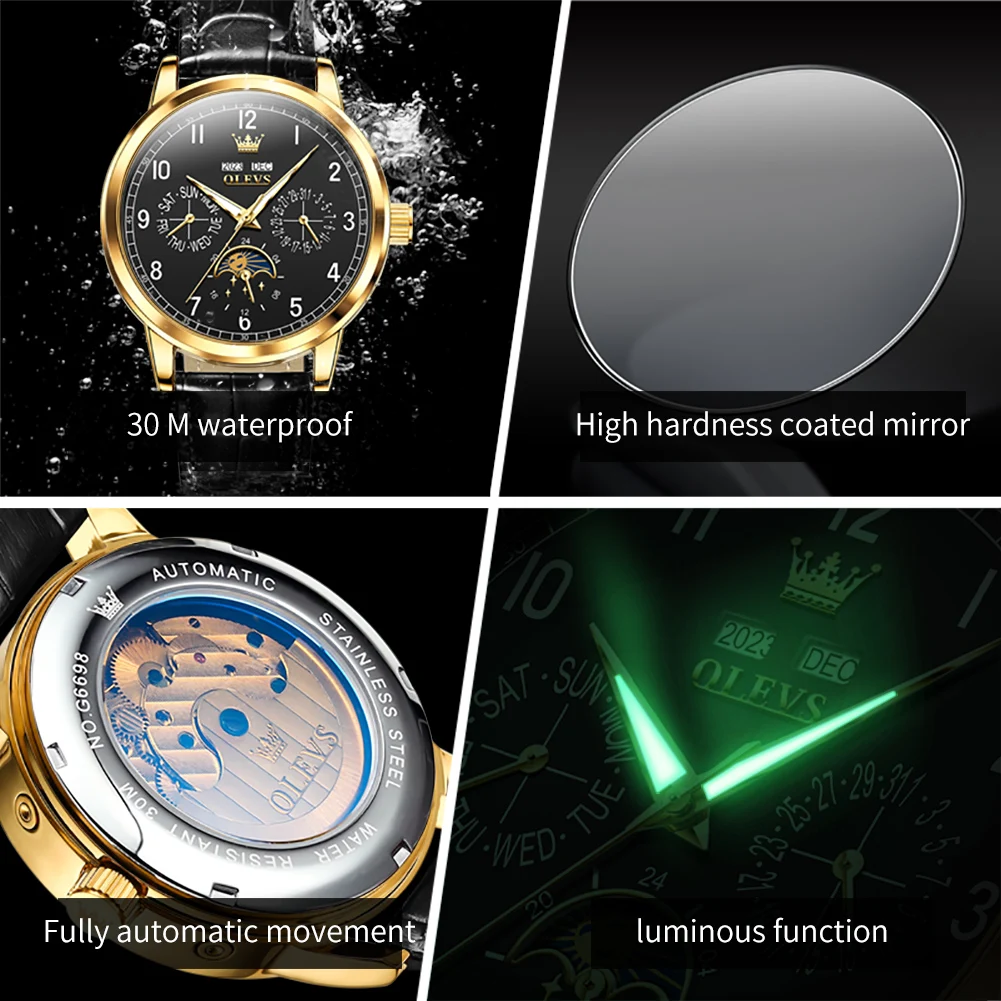 OLEVS 6699 7013 6692 6698 High Quality  Oem logo Fashion Sports Luminous Multifunctional Automatic Mechanical Watch for Man